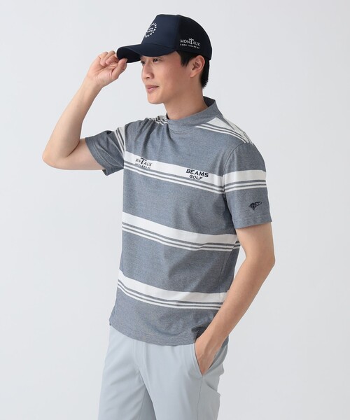 BEAMS GOLF（ビームスゴルフ）の「PURPLE LABEL / MONTAUK ボーダー モックネックシャツ（接触冷感・吸水速乾・UVカット）（スウェット・メンズ・ネイビー/ミント/サックスブルー・LARGE/X-LARGE/MEDIUM/SMALL）」の13枚目の写真