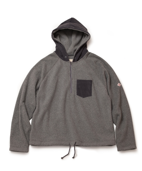 ハーフジップフリースフードパーカー - グレー