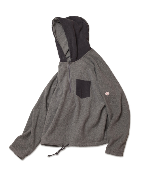 ハーフジップフリースフードパーカー - グレー