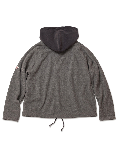 ハーフジップフリースフードパーカー - グレー