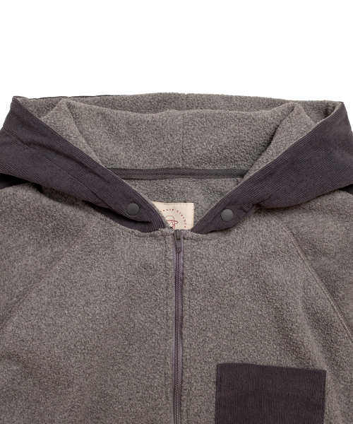 ハーフジップフリースフードパーカー - グレー