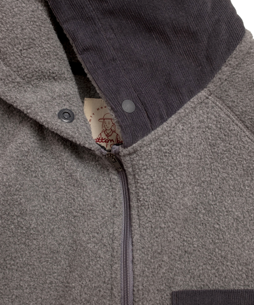 ハーフジップフリースフードパーカー - グレー