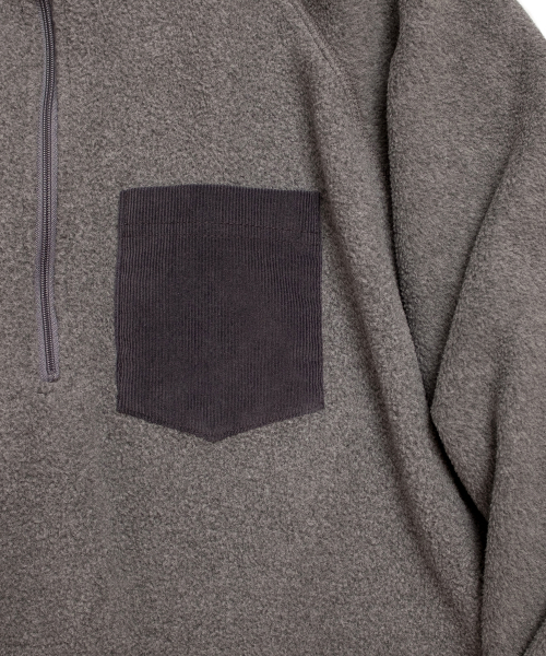 ハーフジップフリースフードパーカー - グレー