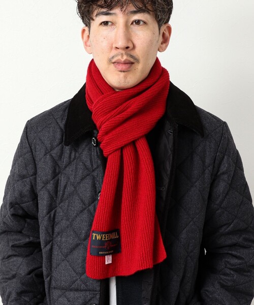 TWEED MILL（ツイードミル）の「【TWEEDMILL/ツイードミル】別注ウールリブマフラー25（マフラー・メンズ・ブラック/レッド/チャコールグレー/ブルー・FREE）」の4枚目の写真