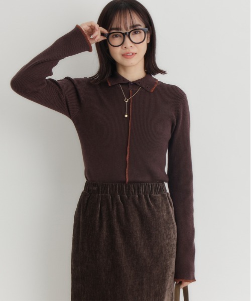 Right-on（ライトオン）の「【HONEYSUCKLE ROSE】配色ハイネックセーター (リブニット / デイリーユース / 通勤カジュアル / 着回し)（ニット/セーター・レディース・ブラウン/キナリ/ブラック/グレー・M/L）」の5枚目の写真