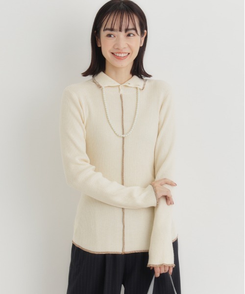 Right-on（ライトオン）の「【HONEYSUCKLE ROSE】配色ハイネックセーター (リブニット / デイリーユース / 通勤カジュアル / 着回し)（ニット/セーター・レディース・ブラウン/キナリ/ブラック/グレー・M/L）」の11枚目の写真