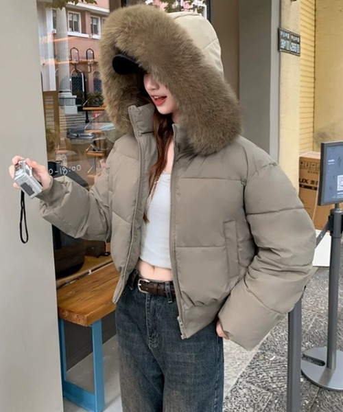 セール】ファー付きショートダウンジャケット（ダウンジャケット