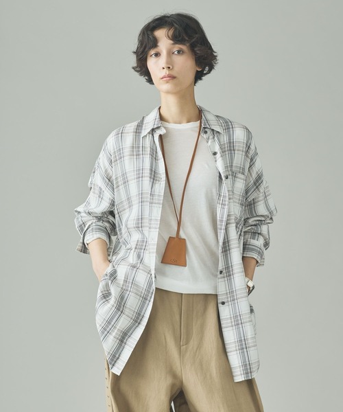 Curensology(カレンソロジー)の「Curensology(カレンソロジー)/セルロースローンチェックシャツ(シャツ/ブラウス・レディース・チャコールグレー/オフホワイト・FREE)」の2枚目の写真