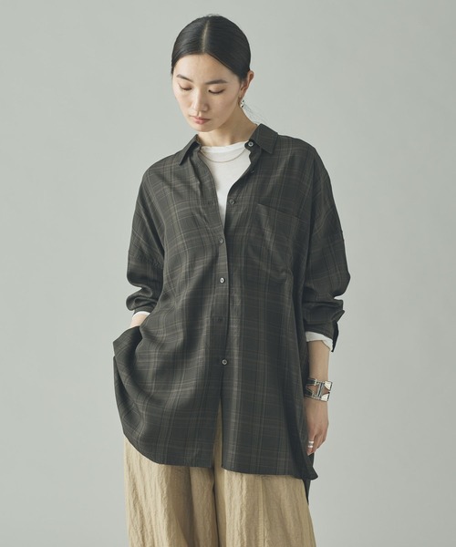 Curensology(カレンソロジー)の「Curensology(カレンソロジー)/セルロースローンチェックシャツ(シャツ/ブラウス・レディース・チャコールグレー/オフホワイト・FREE)」の1枚目の写真