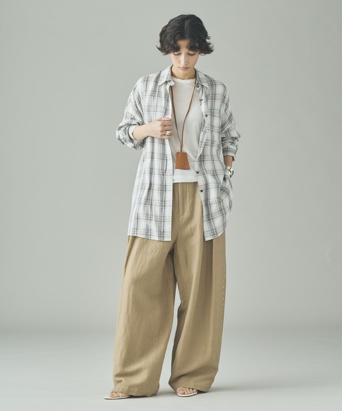 Curensology(カレンソロジー)の「Curensology(カレンソロジー)/セルロースローンチェックシャツ(シャツ/ブラウス・レディース・チャコールグレー/オフホワイト・FREE)」の6枚目の写真