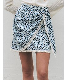 Printed Wrap Mini Skirt, Blue