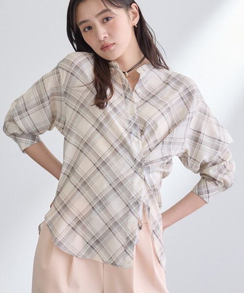 INDIVI(インディヴィ)の「【2WAY/シアー】バイアスチェック柄&無地 カシュクールシャツ(シャツ/ブラウス・レディース・ホワイト/グレー系/ベージュ系その他3・38/15 /13/05/03/34/19)」の13枚目の写真