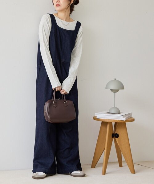 DISCOAT(ディスコート)の「デニムジップ使いサロペット(サロペット/オーバーオール・レディース・ネイビー/ブラック・FREE)」の3枚目の写真