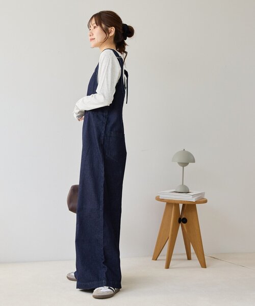 DISCOAT(ディスコート)の「デニムジップ使いサロペット(サロペット/オーバーオール・レディース・ネイビー/ブラック・FREE)」の5枚目の写真