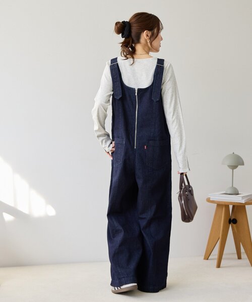 DISCOAT(ディスコート)の「デニムジップ使いサロペット(サロペット/オーバーオール・レディース・ネイビー/ブラック・FREE)」の6枚目の写真