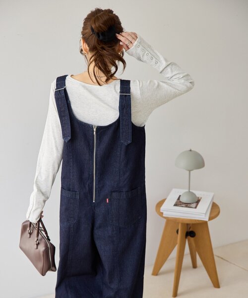 DISCOAT(ディスコート)の「デニムジップ使いサロペット(サロペット/オーバーオール・レディース・ネイビー/ブラック・FREE)」の11枚目の写真
