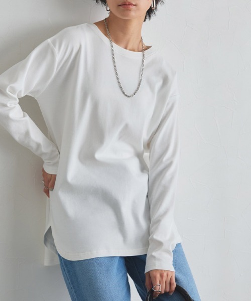 RASW(ラス)の「コーマコットンベーシックロングスリーブTシャツ(Tシャツ/カットソー・レディース・オフホワイト/ブラック・S/M/L)」の2枚目の写真