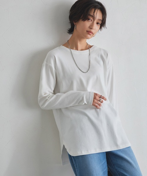 RASW(ラス)の「コーマコットンベーシックロングスリーブTシャツ(Tシャツ/カットソー・レディース・オフホワイト/ブラック・S/M/L)」の3枚目の写真