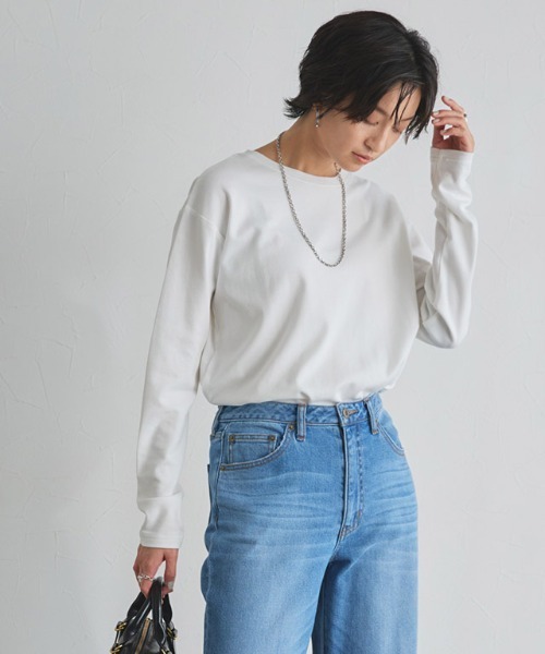 RASW(ラス)の「コーマコットンベーシックロングスリーブTシャツ(Tシャツ/カットソー・レディース・オフホワイト/ブラック・S/M/L)」の7枚目の写真