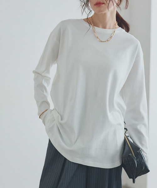 RASW(ラス)の「コーマコットンベーシックロングスリーブTシャツ(Tシャツ/カットソー・レディース・オフホワイト/ブラック・S/M/L)」の9枚目の写真