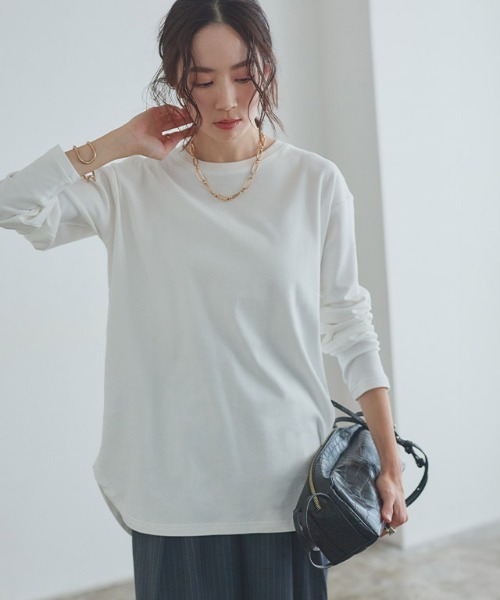 RASW(ラス)の「コーマコットンベーシックロングスリーブTシャツ(Tシャツ/カットソー・レディース・オフホワイト/ブラック・S/M/L)」の10枚目の写真