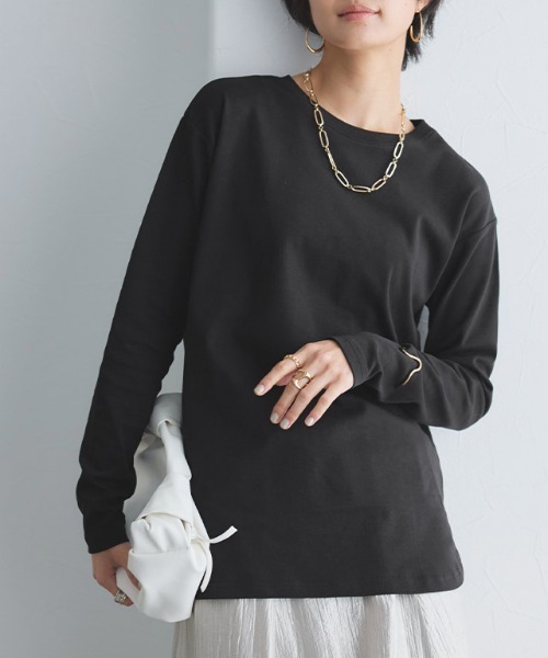 RASW(ラス)の「コーマコットンベーシックロングスリーブTシャツ(Tシャツ/カットソー・レディース・オフホワイト/ブラック・S/M/L)」の18枚目の写真