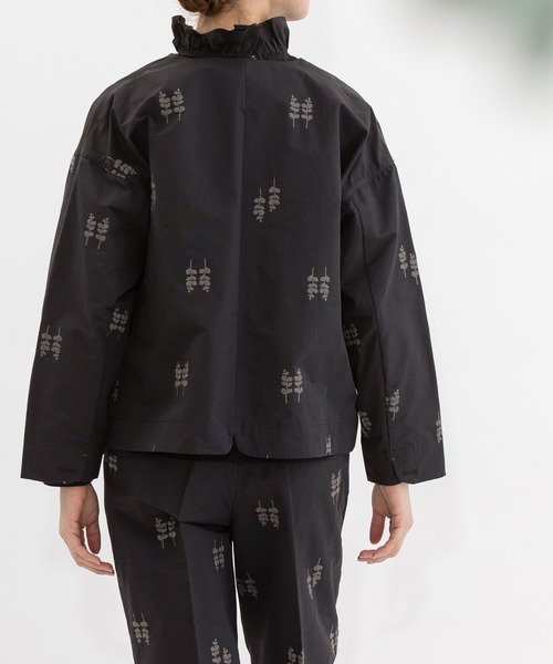 ラスト1点　コブクロ　九月八日　アウター　ネイビー L グログラン刺繍ノーカラージャケット（ノーカラージャケット）｜nop de