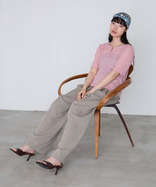 forksy.】＜エブリデイシリーズ＞シアーワッフル 配色 へンリーネック