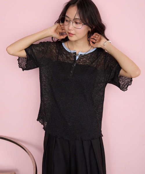 forksy.(フォルクシー)の「【forksy.】<エブリデイシリーズ>シアーワッフル 配色 へンリーネック 半袖 Tシャツ / マシンウォッシャブル(Tシャツ/カットソー・レディース・ライトブルー/ブラウン系/ブラック系/アイボリー系/グレー系/ライム/ピンク/ライトグレー系・FREE)」の20枚目の写真