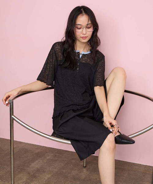 forksy.(フォルクシー)の「【forksy.】<エブリデイシリーズ>シアーワッフル 配色 へンリーネック 半袖 Tシャツ / マシンウォッシャブル(Tシャツ/カットソー・レディース・ライトブルー/ブラウン系/ブラック系/アイボリー系/グレー系/ライム/ピンク/ライトグレー系・FREE)」の21枚目の写真