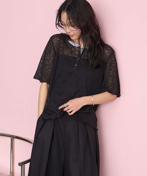 forksy.(フォルクシー)の「【forksy.】<エブリデイシリーズ>シアーワッフル 配色 へンリーネック 半袖 Tシャツ / マシンウォッシャブル(Tシャツ/カットソー・レディース・ライトブルー/ブラウン系/ブラック系/アイボリー系/グレー系/ライム/ピンク/ライトグレー系・FREE)」の22枚目の写真
