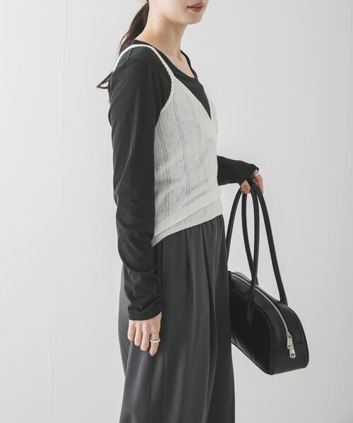 URBAN RESEARCH（アーバンリサーチ）の「パターンメッシュニットキャミソール（ニット/セーター・レディース・ミント/オフホワイト/グレー・FREE）」の7枚目の写真