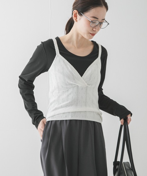 URBAN RESEARCH（アーバンリサーチ）の「パターンメッシュニットキャミソール（ニット/セーター・レディース・ミント/オフホワイト/グレー・FREE）」の2枚目の写真