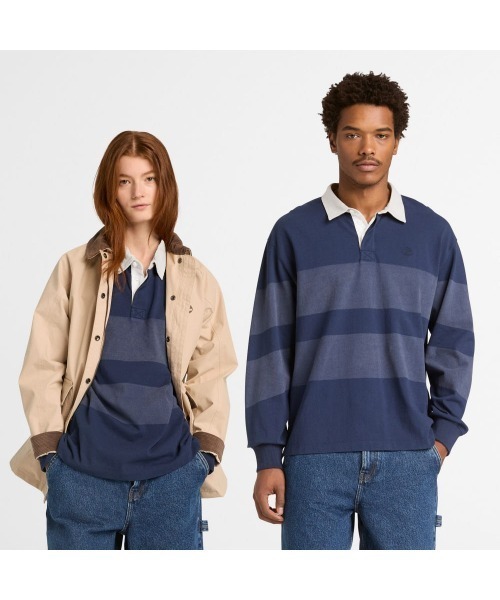 Timberland(ティンバーランド)の「ストライプ ラグビー 長袖 ポロシャツ ユニセックス(ポロシャツ・メンズ・ネイビー・X-LARGE/SMALL/MEDIUM/LARGE/XX-LARGE)」の1枚目の写真