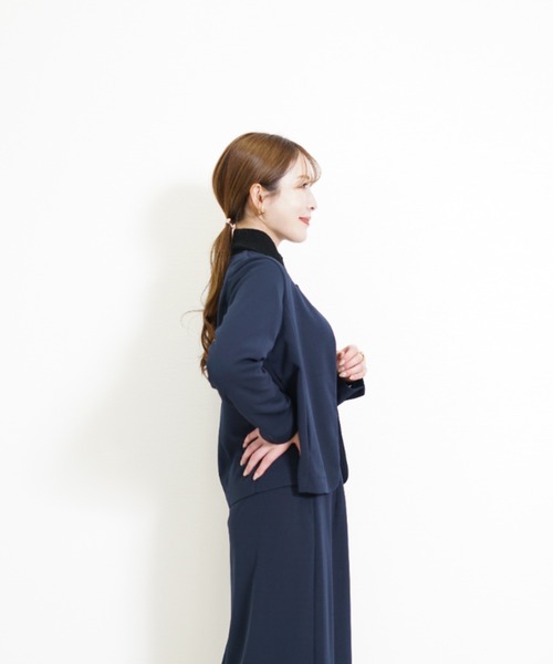 CHhdmn(シーエイチヒデモン)の「ストレッチジョーゼットノーカラーショート丈 ジャケット 秋冬(ノーカラージャケット・レディース・アイボリー/ブラック/ネイビー・M/L)」の21枚目の写真