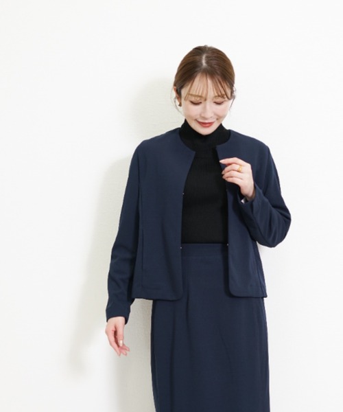 CHhdmn(シーエイチヒデモン)の「ストレッチジョーゼットノーカラーショート丈 ジャケット 秋冬(ノーカラージャケット・レディース・アイボリー/ブラック/ネイビー・M/L)」の17枚目の写真