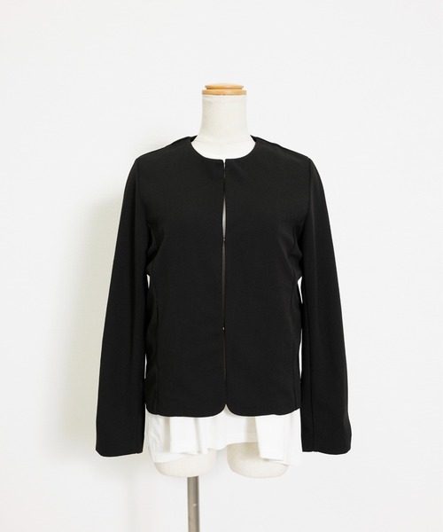 CHhdmn(シーエイチヒデモン)の「ストレッチジョーゼットノーカラーショート丈 ジャケット 秋冬(ノーカラージャケット・レディース・アイボリー/ブラック/ネイビー・M/L)」の12枚目の写真