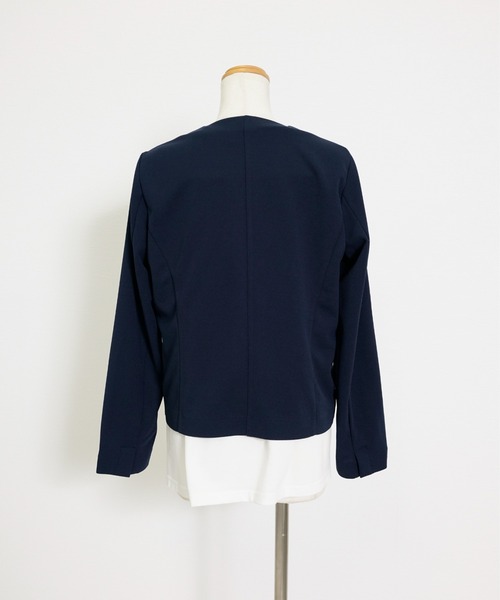 CHhdmn(シーエイチヒデモン)の「ストレッチジョーゼットノーカラーショート丈 ジャケット 秋冬(ノーカラージャケット・レディース・アイボリー/ブラック/ネイビー・M/L)」の15枚目の写真