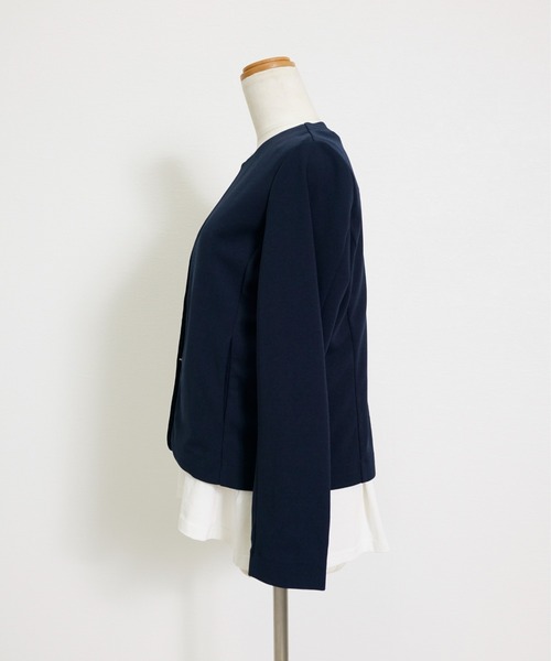 CHhdmn(シーエイチヒデモン)の「ストレッチジョーゼットノーカラーショート丈 ジャケット 秋冬(ノーカラージャケット・レディース・アイボリー/ブラック/ネイビー・M/L)」の14枚目の写真