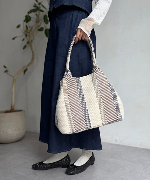 Chez toi(シェトワ)の「MIX/ストライプ柄トート(トートバッグ・レディース・オレンジ/ブラック/ブラウン・FREE)」の19枚目の写真