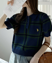 U.S. POLO ASSN.（ユーエスポロアッスン）の「【Ada.別注 U.S. POLO ASSN】チェック ショート丈 ニットポロシャツ（ニット/セーター）」