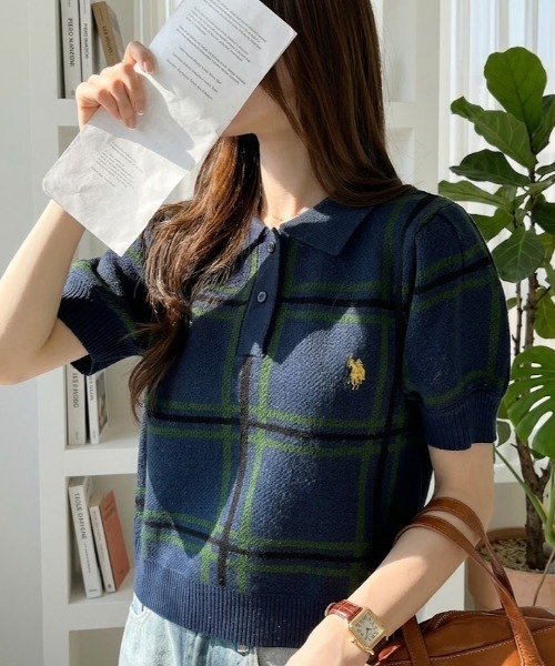 セール】【Ada.別注 U.S. POLO ASSN】チェック ショート丈 ニット