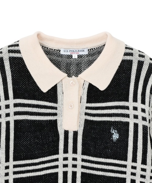 U.S. POLO ASSN.(ユーエスポロアッスン)の「【Ada.別注 U.S. POLO ASSN】チェック ショート丈 サマーニットポロシャツ(ポロシャツ・レディース・ブラック/ネイビー/ピンク/アイボリー・FREE)」の9枚目の写真