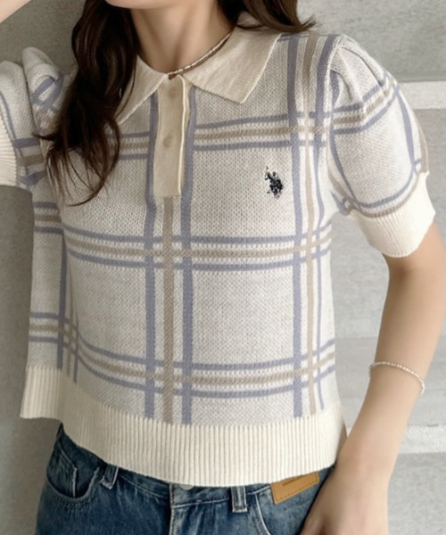 U.S. POLO ASSN.(ユーエスポロアッスン)の「【Ada.別注 U.S. POLO ASSN】チェック ショート丈 サマーニットポロシャツ(ポロシャツ・レディース・ブラック/ネイビー/ピンク/アイボリー・FREE)」の19枚目の写真