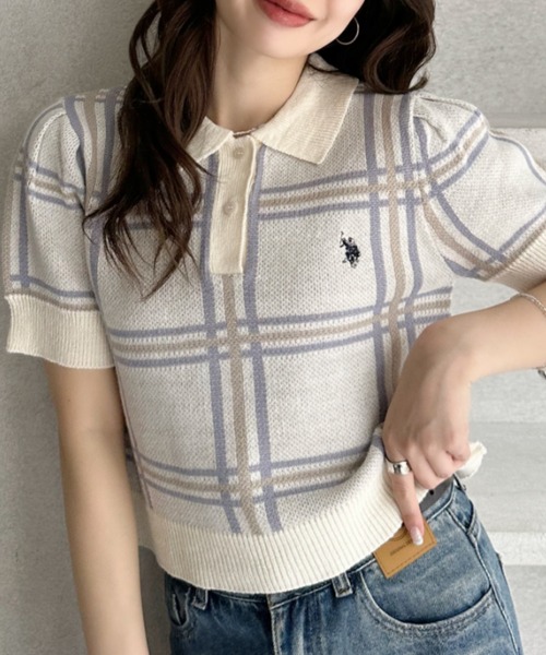 U.S. POLO ASSN.(ユーエスポロアッスン)の「【Ada.別注 U.S. POLO ASSN】チェック ショート丈 サマーニットポロシャツ(ポロシャツ・レディース・ブラック/ネイビー/ピンク/アイボリー・FREE)」の20枚目の写真