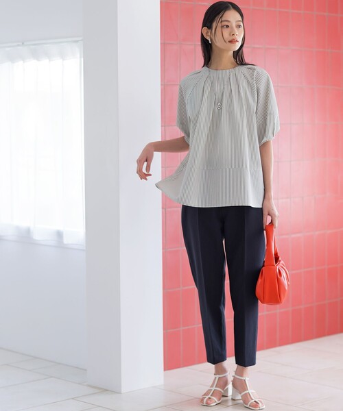組曲（クミキョク）の「ソフトサッカーラグランスリーブ ブラウス（シャツ/ブラウス・レディース・ブラック系/アイボリー系1/ダークブラウン系・3/2）」の8枚目の写真