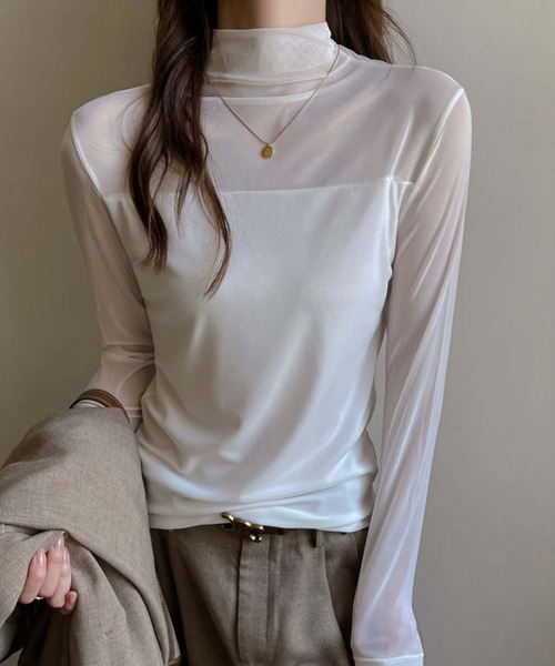 MAISON DE THERESE（メゾン ド テレーズ）の「長袖メッシュTシャツ ロン T（Tシャツ/カットソー・レディース・ホワイト/ブラウン/ブラック・M）」の2枚目の写真