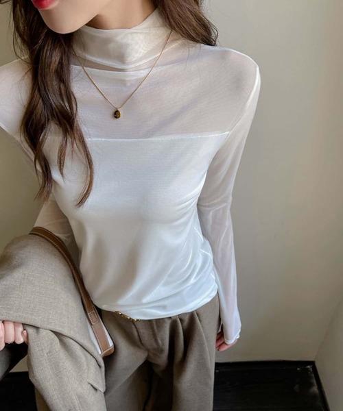 MAISON DE THERESE（メゾン ド テレーズ）の「長袖メッシュTシャツ ロン T（Tシャツ/カットソー・レディース・ホワイト/ブラウン/ブラック・M）」の6枚目の写真