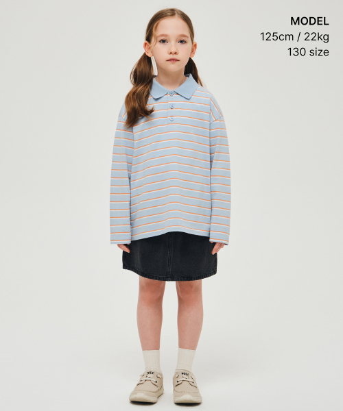 MUSINSA STANDARD KIDS（ムシンサスタンダードキッズ）の「マルチストライプ長袖カラーTシャツ[スカイブルー]（ポロシャツ・レディース・その他・110/120/130/140/150/160）」の2枚目の写真