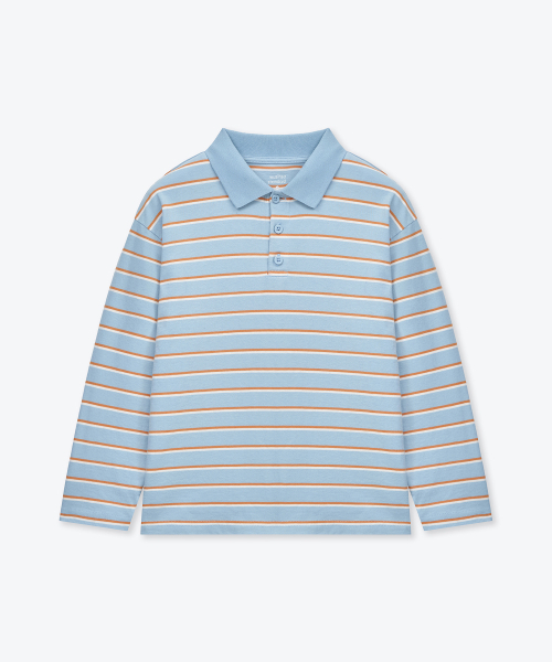 MUSINSA STANDARD KIDS（ムシンサスタンダードキッズ）の「マルチストライプ長袖カラーTシャツ[スカイブルー]（ポロシャツ・レディース・その他・110/120/130/140/150/160）」の3枚目の写真